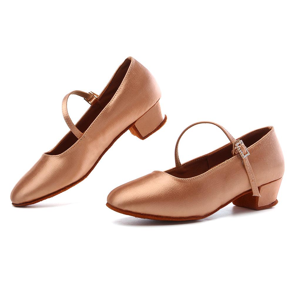 3.5CM Children Girls Women Satin Ballroom Latin Waltz Dance Shoe Low Heel Close Toe Indoor Dancing Shoes Heeled 3.5CM
