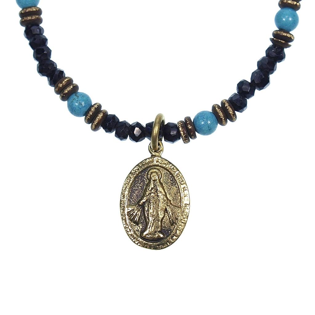 Мария медальон подвеска браслет бирюза и черная шпинель для мужчин [Ishiki] [148nab]