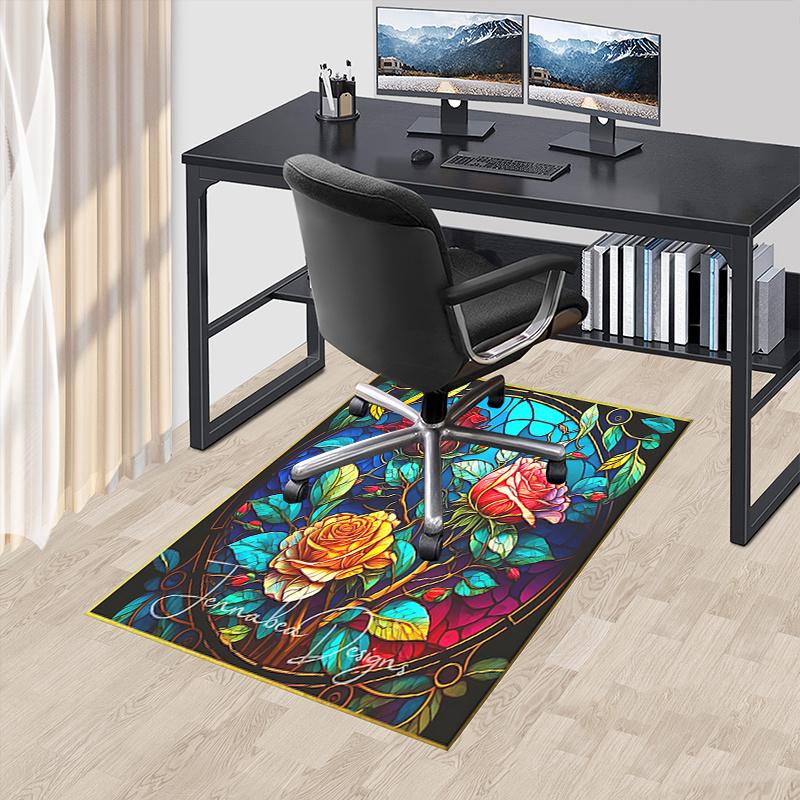 Stunning Stained Rose Chair Mat Office Carpet, Oversized Rug for Home Decor, Sofa Mat, Desk Pad, Gif