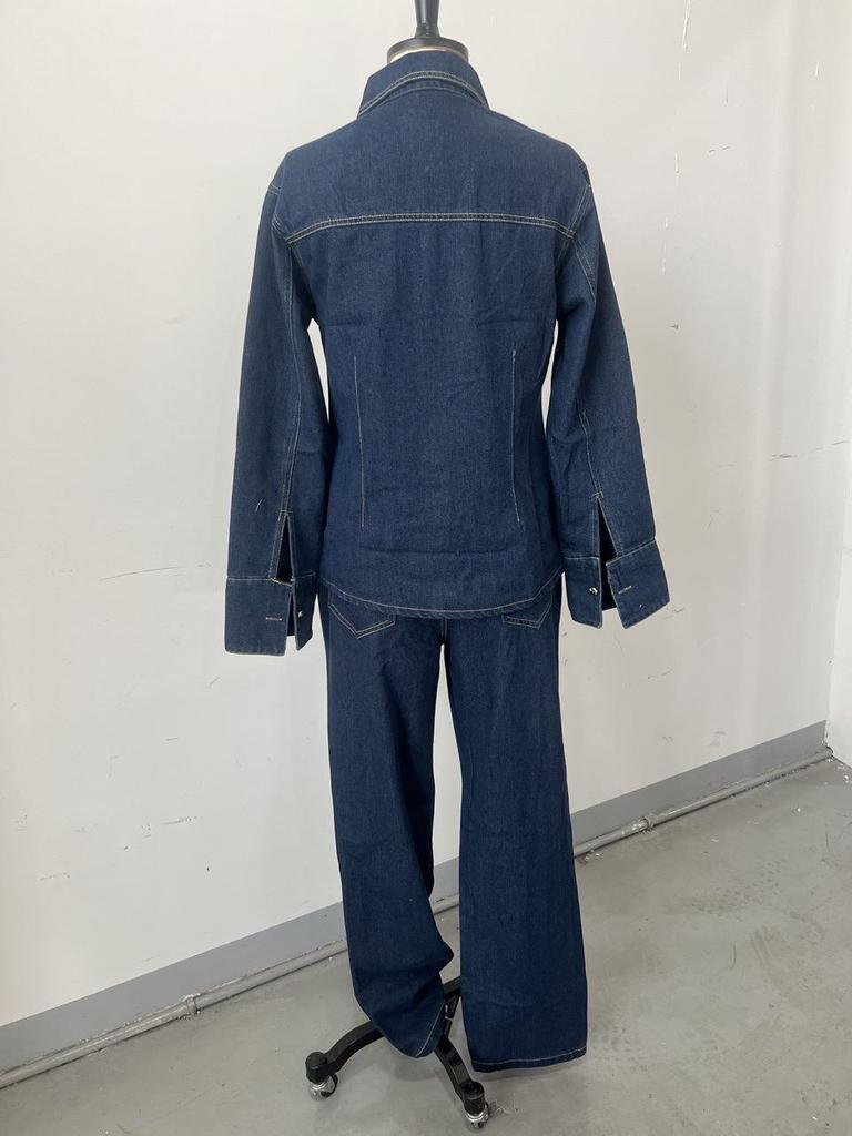 Spring 2025 Euro-American Style Women's Denim Shirt and Pants Set with Lapel Design