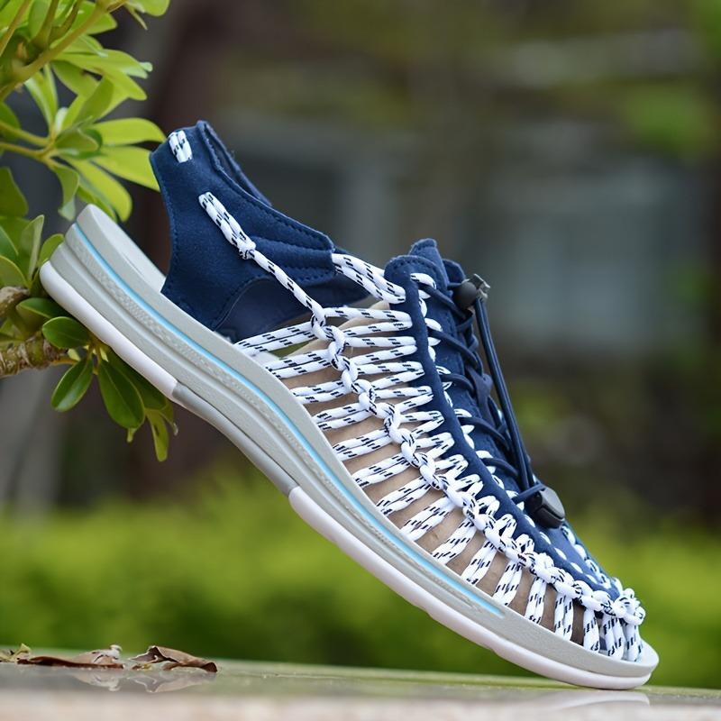 Мужские вязаные летние сандалии с закрытым носком, дышащая и нескользящая обувь с эластичными шнурками, подходящие для отдыха на свежем воздухе, весенней и летней одежды