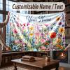 Floral Garden Theme Throw Blanket Custom Name Text Personalized Blanket Soft Cozy Blanket for Home Sofa Bed