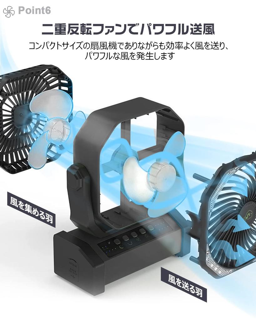 Swing Electric Rechargeable Remote Control Off Outdoor 4 Wind Power LED Powerful Air Heat For Outdoor Disaster Black [Automatic & 20000mAh] Fan,