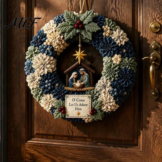 Poke Art Wreath Crafts DIY Christmas Kit, 3D Fabric Santa Snowman Elk Xmas Party Tree Set, Holiday Front Door Decor