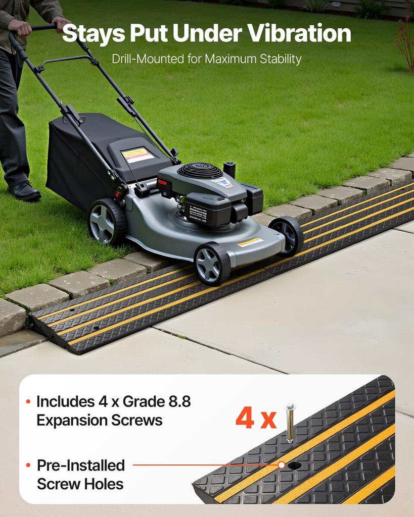 Car Driveway Rubber Curb Ramp, 15 Tons Load Capacity, 66 mm Rise Curbside Bridge Ramp with Yellow Reflective Strips, Suitable for Loading Dock,