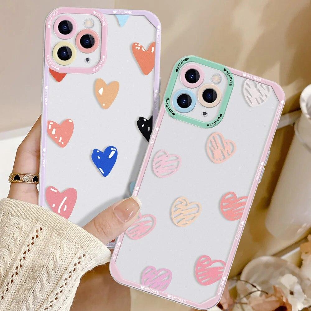Милый розовый чехол для телефона с сердечком для iPhone 11, чехол для iPhone 15 14 13 12 Pro Max X XS XR 7 8 Plus 13 12 Mini SE, мягкий красочный чехол