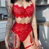 Valentine's Day Red Lace Temptation Lingerie Set (4-Piece)
