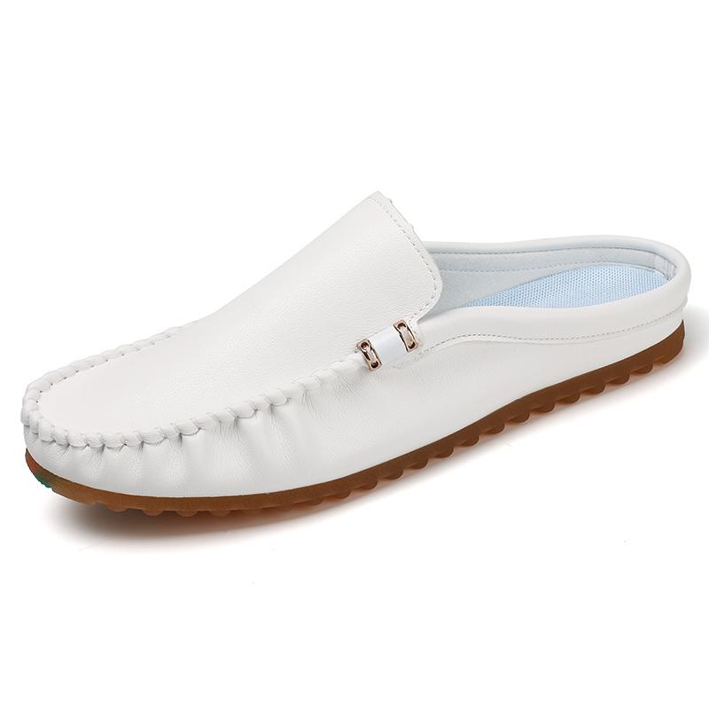 Leather Half Shoes for Men Backless Loafers Slippers Mules Men Casual Shoes Outdoor Man Slides Men's Flats Non-slip Lazy Shoes