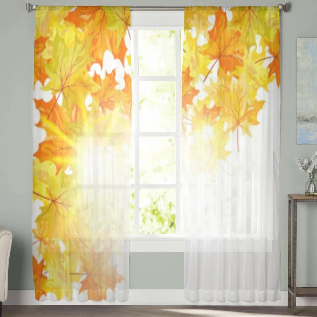 Осенние кленовые листья фон прозрачные шторы для гостиной спальни кухня тюль занавеска для дома декоративные прозрачные панели