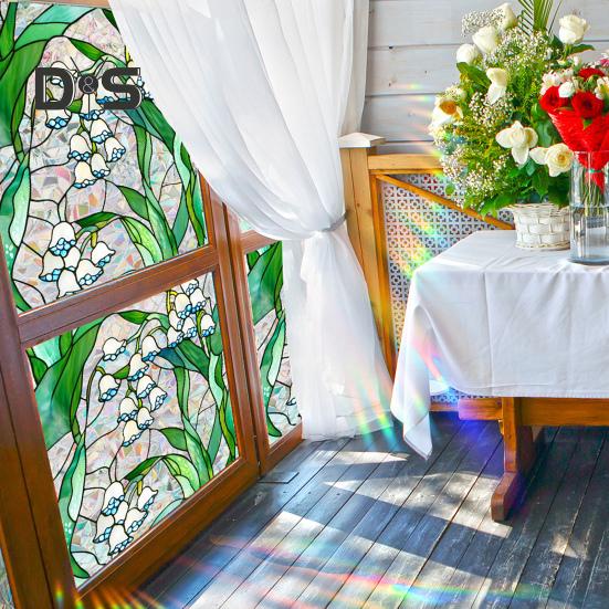 Пленка для окон с цветочным узором, устойчивая к ультрафиолетовому излучению, съемная радужные наклейки, антистатичные наклейки для гостиной, спальни, декора