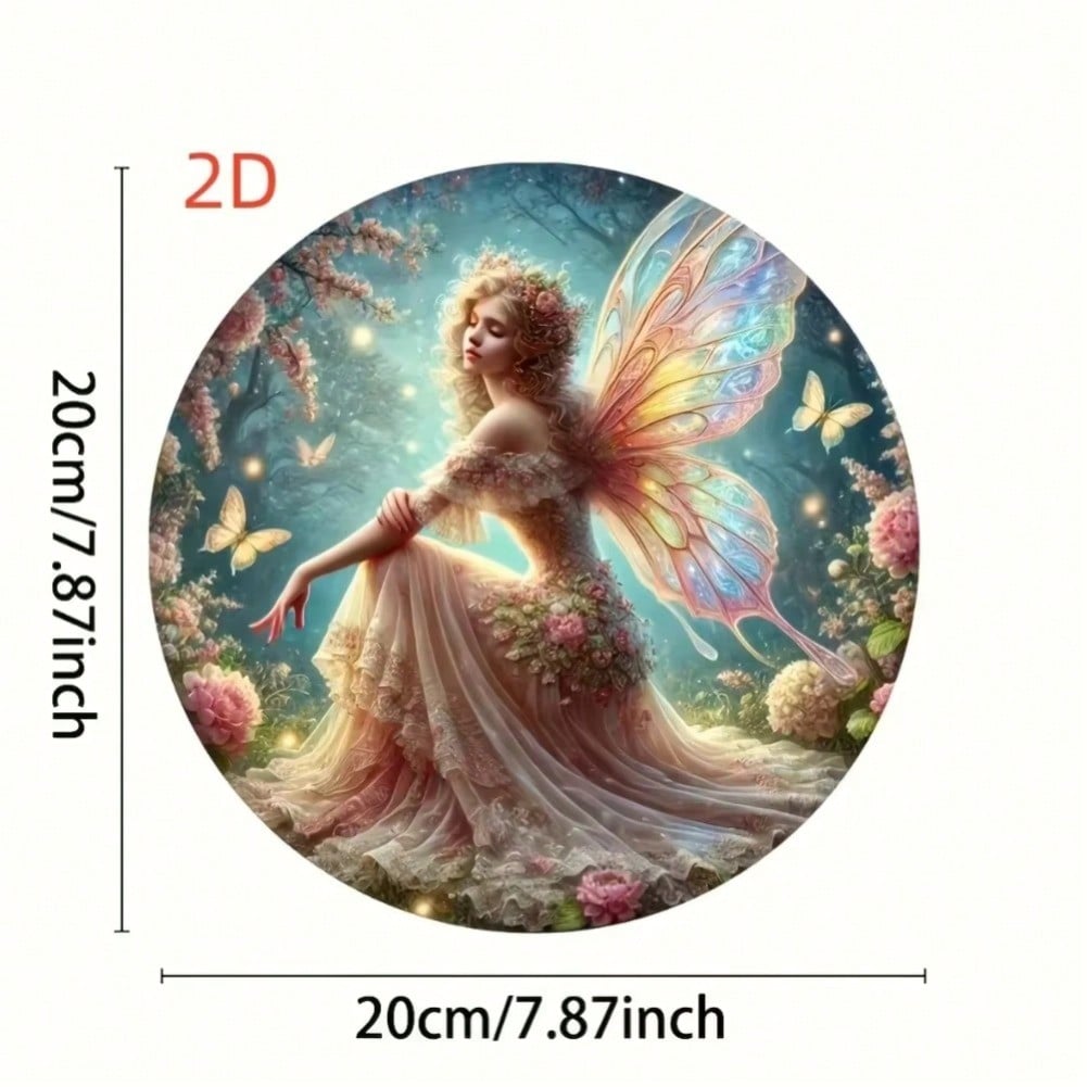 Fairy Forest Round Metal Sign 2D Wall Art Magical Floral Butterfly Decor for Home Cafe Bar