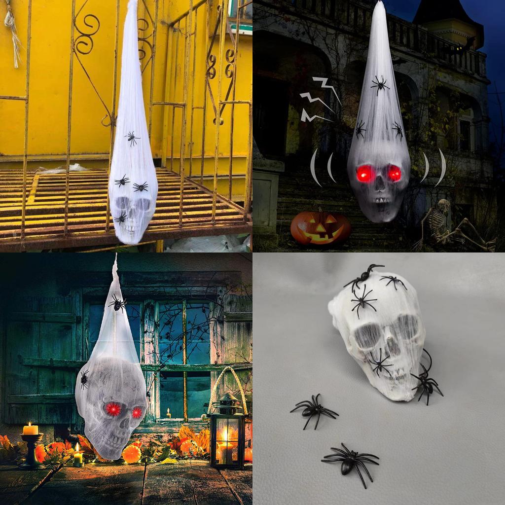 Eerie Glowing Voice Control Spider And Skull Prop For Halloween Yard And Room Decoration