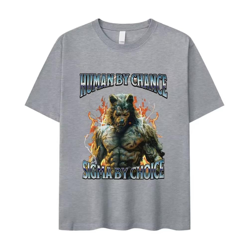 HuUnisex By Chance Sigma By Choice Funny Wolf Meme T Shirts Unisexs Vintage Fashion Cotton Short Sleeve Tshirts Y2k Women Streetwear