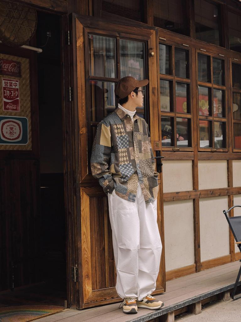 Japanese Pattern Fashion Autumn Clothes Silhouette Patchwork Style Print All Over Pattern Long Sleeve Shirt Cotton [CHANGE WELL] Men's "2023AW" 100%