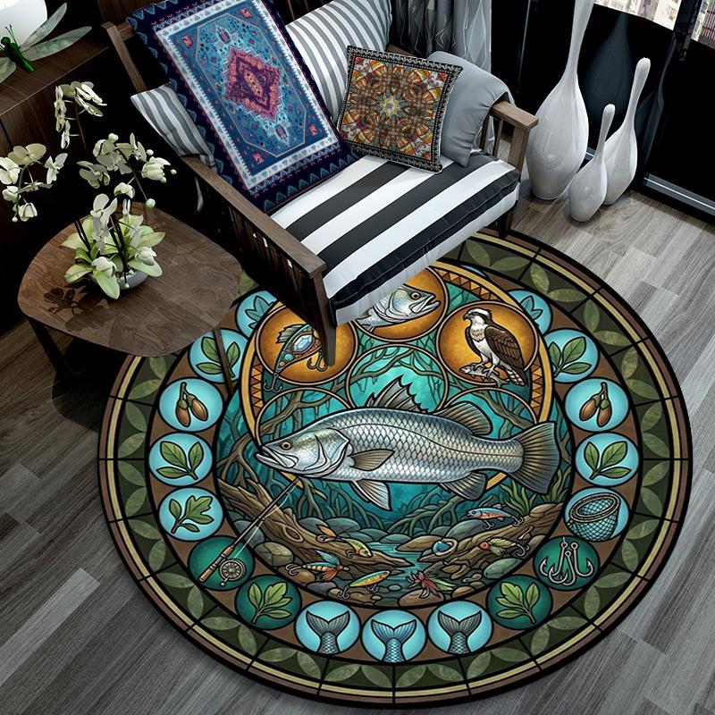 Marine Life Glass Round Area Rug Under Office Chairs Bedroom Living Room Home Decor