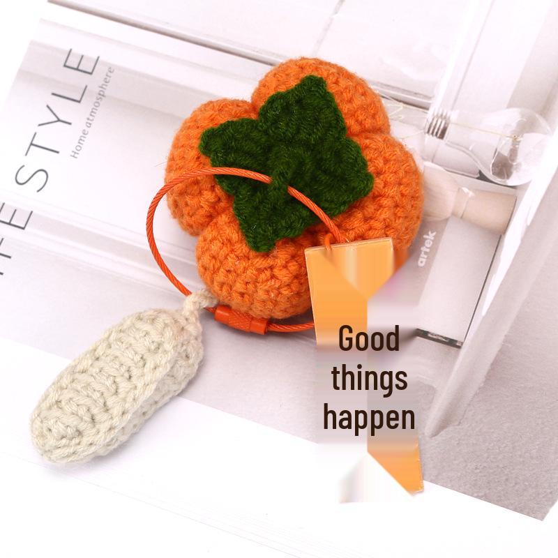 Wool Knit Keychain with Persimmon and Peanut Pendants - Souvenir Gift Box Accessories