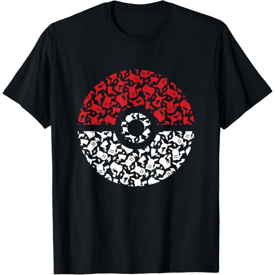 Унисекс Взрослая футболка Pokemon с рисунком Пикачу и Покебола, Черная, Маленькая