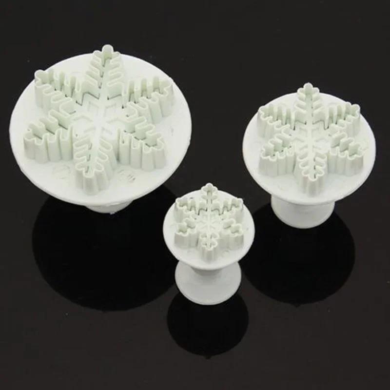 Новые 3 шт. Формы ручной работы Снежинка Украшение для торта Мастика Плунжерные вырубки Форма Форма Инструменты для печенья Силиконовые формы Аксессуары