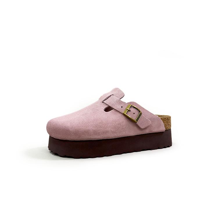 Женские кожаные клоги Sangpo с пробковой поддержкой свода стопы, тапочки с толстой подошвой, увеличивающие рост на 6 см, для ношения на улице.