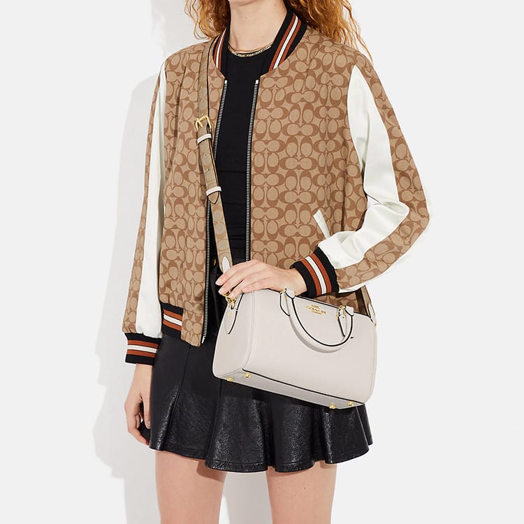 COACH Rowan Cross Grain Leather With Coated Canvas Briefcase, Handbag, Shoulder Bag, Crossbody Bag Medium Women's White CH322-IMCHK