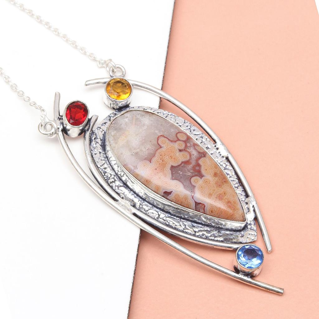 Серебряное ожерелье с агатом и цитрином на День матери, 20 дюймов