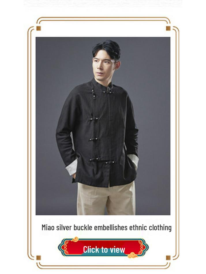 Мужская осенняя рубашка ханьфу из рами: Свободная повседневная верхняя одежда в китайском стиле со стойкой и застежками-лягушками