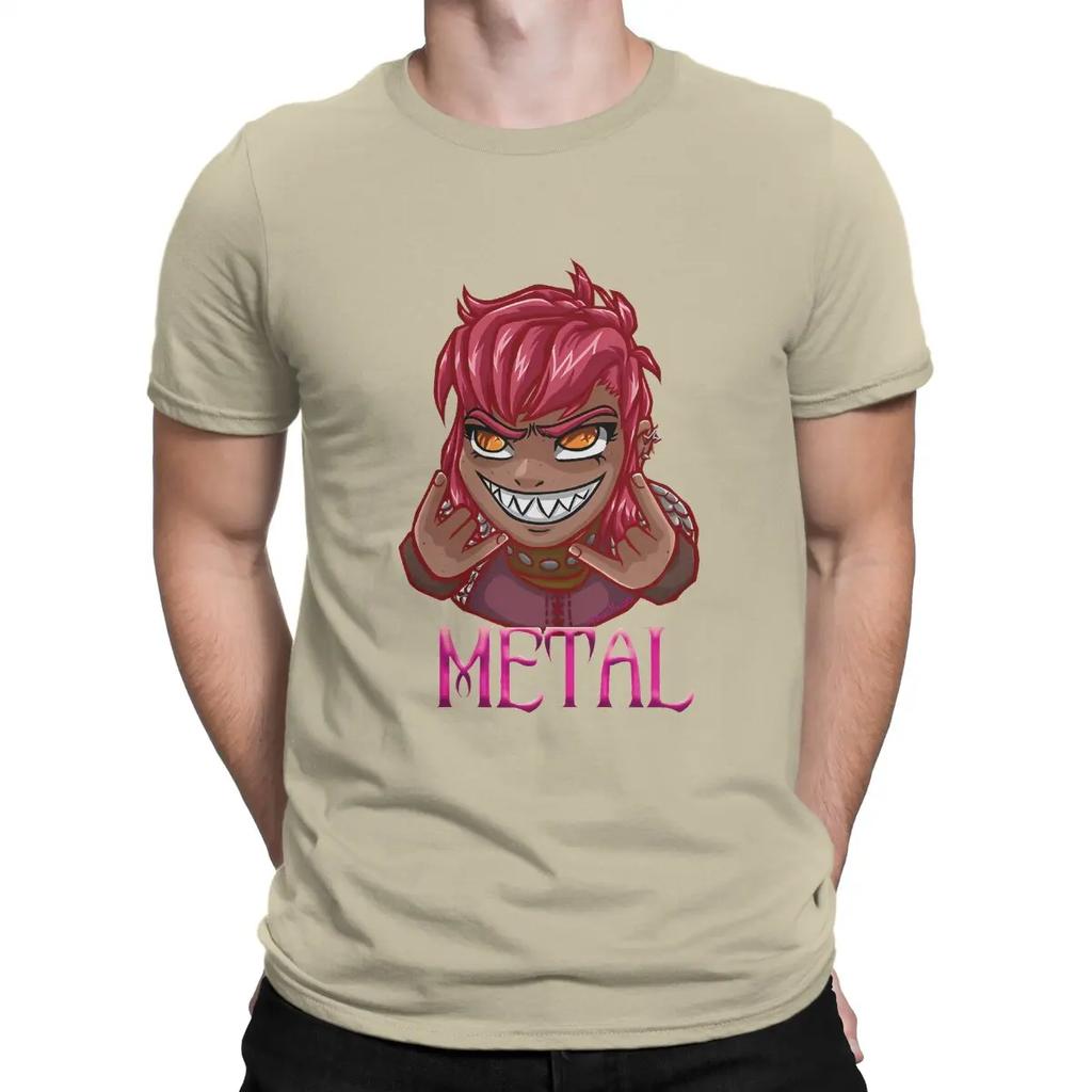 Metal Men's T Shirt Nimona Cartoon Awesome Tees Short Sleeve Round Collar T-Shirt Pure Cotton Birthday Gift Clothing