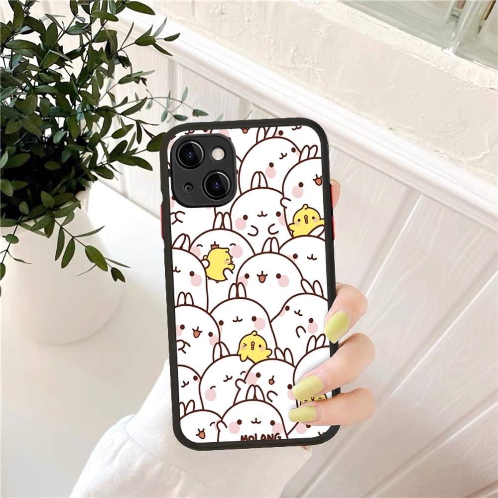 Kawaii M-Molangs Phone Case for iPhone 16 15 14 11 12 13 Pro Max X XS Translucent Matte Cover
