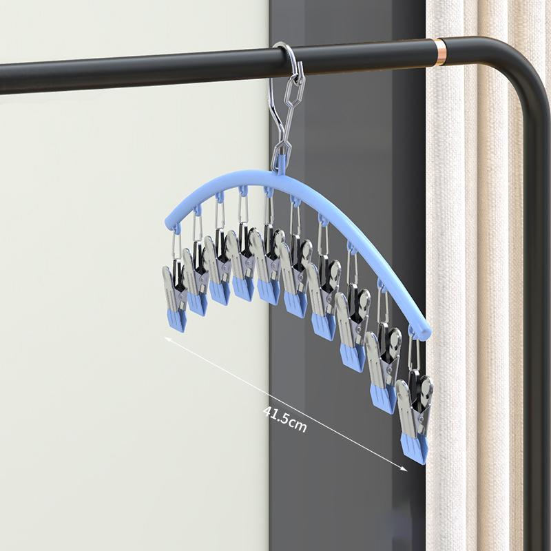 Stainless Steel Clothes Drying Hanger Windproof Clothing Rack 10 Clips Sock Laundry Airer Hanger Underwear Socks Holder