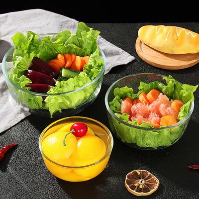 Стеклянный салатник Утолщенная сервировочная миска для салата, супа, лапши, овсянки Большая вместимость Круглая тарелка Многоразовая кухонная посуда для ужина