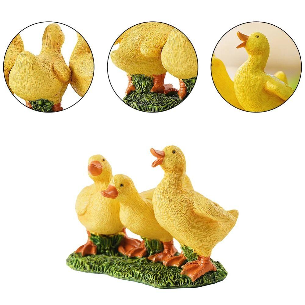 Cartoon Ducks Sculpture Decorative Animal Miniatures Figurine Three Ducks Statue Garden