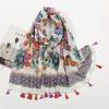 Fresh and Elegant Red Petal Mixed Printed Tassel Scarf for Women  Cotton and Linen Scarf for Travel Decorative Shawl
