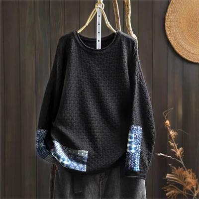 Женский зимний свитер с круглым вырезом, свободный, с нашивками, с принтом, повседневный, в стиле ретро, с длинными рукавами, индивидуальный свитер