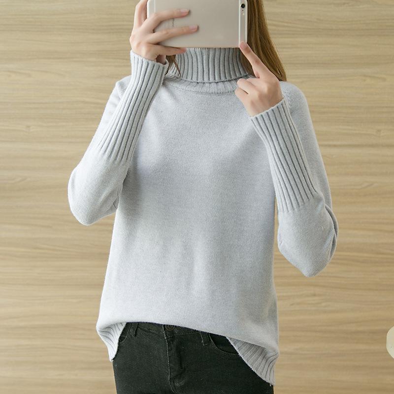 Осень и Зима Толстый Свитер с Высоким Воротником Свободный Корейская Версия Пуловера Базовая Рубашка Модный Облегающий Топ