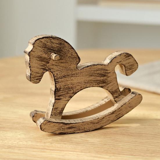 Расписанная вручную деревянная фигурка лошадки-качалки, винтажная миниатюрная статуэтка лошадки-качалки, украшение для дома, офиса, гостиной, настольный декор
