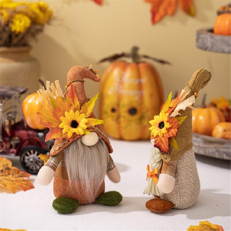 Stylish Thanksgiving Theme Standing Doll Unique Fall Season Bendable Hat Gnome Figure Table Ornament for Thanksgiving