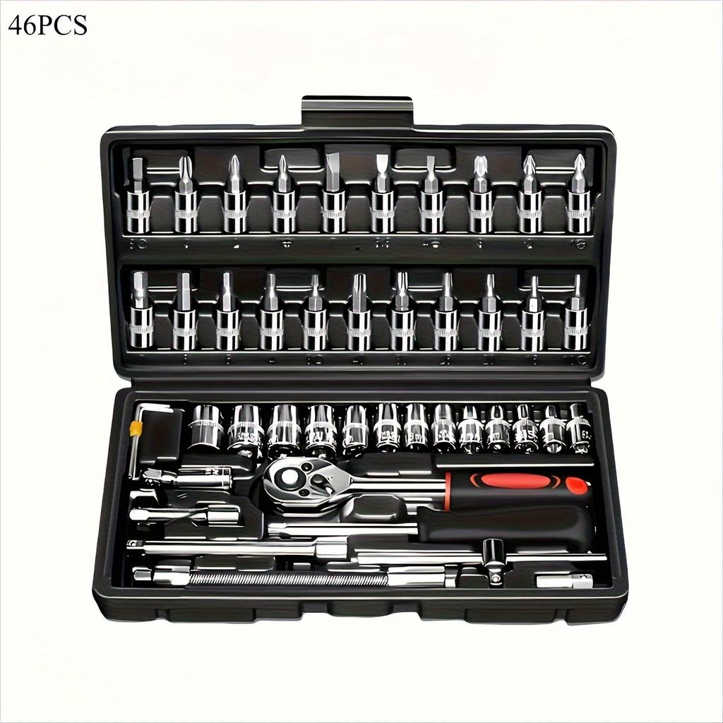 Car Repair Toolbox, Repair Tool Suit, with Allen Wrench, Drive Depth and Standard Ratchet Socket, Unconnecting Rod, Rotating Rod, Sliding Rod