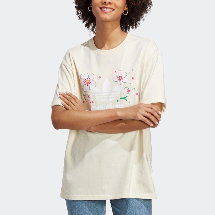 adidas Originals Sakura Limited Edition SS23 Повседневная футболка с цветочным принтом логотипа и круглым вырезом с короткими рукавами Женские топы Молочно-белый IP3751