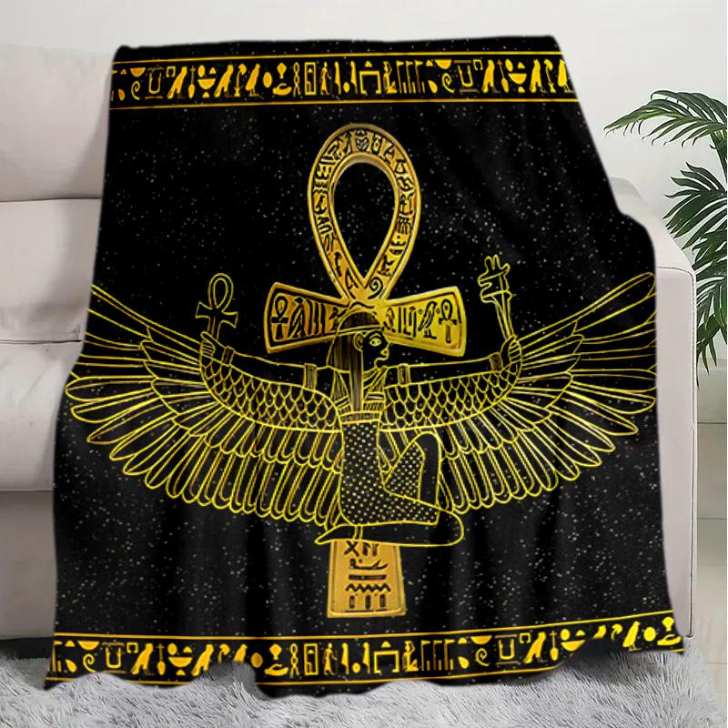 1PC Egyptian theme printed blanket, all season lightweight home office outdoor nap multifunctional blanket A4