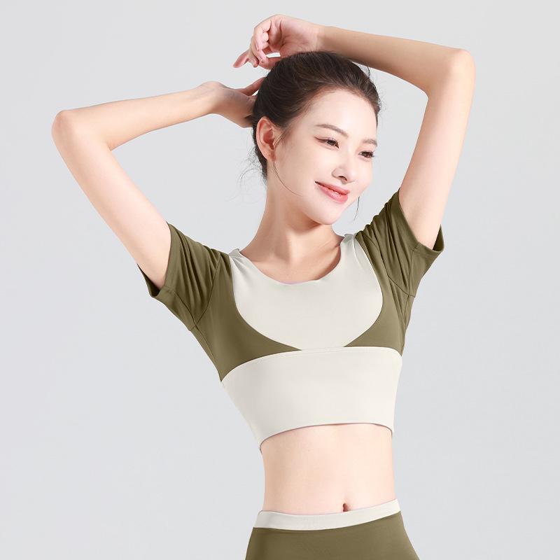 Женский топ для йоги Juyitang с короткими рукавами, в цвете, без бюстгальтера, с открытым пупком, одежда для фитнеса