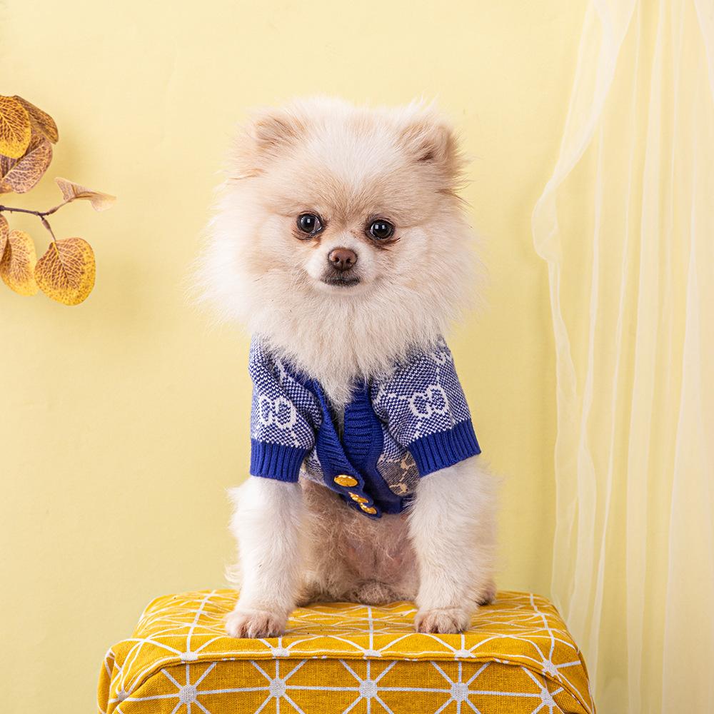New Designer Tide Brand Pet Sweater Autumn/winter Knitted Cardigan Puppy Clothes Dog Costume Bago Teddy Dog Clothing