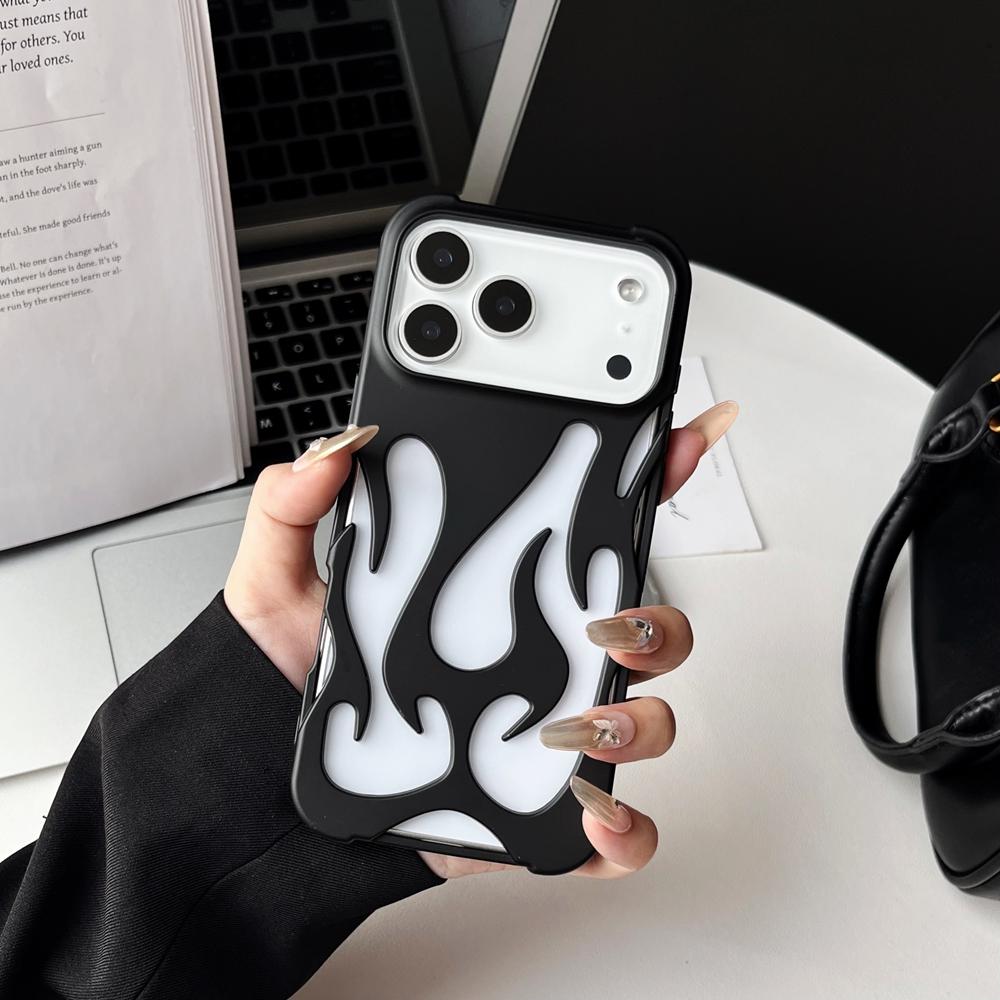 3D Чехол для телефона с полым узором в виде пламени для iPhone 17 Air 16 15 14 13 12 11 Pro Max Plus Тонкий Ударопрочный Задняя крышка Модный Мягкий ТПУ