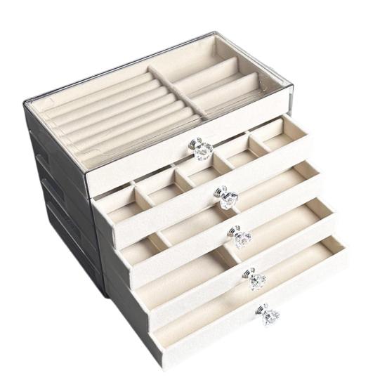 Jewelry Organizer Drawer Storage Box with Velvet Lining Large Capacity Multipurpose Earrings Necklaces Display Box with Handle