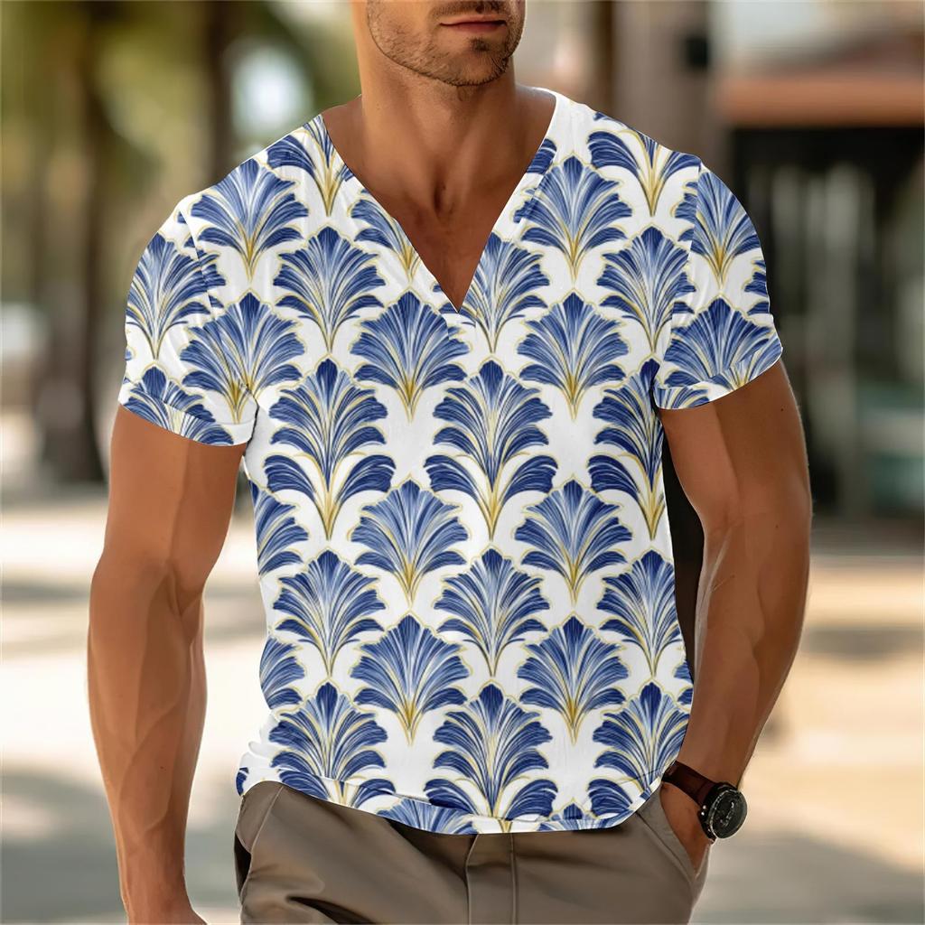 Мужской повседневный топ с V-образным вырезом и короткими рукавами, свободный повседневный модный топ для отдыха