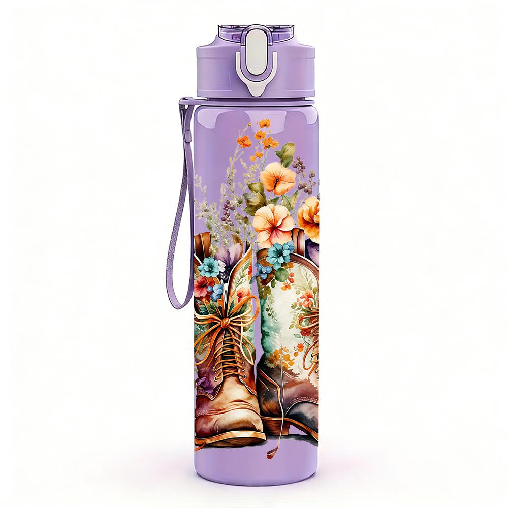 1PC Cowboy Hat Rose Valentine 750ml Color Plastic Sports Water Bottle Leakproof Flip Straw Lid Suitable for Sports Office Home Use