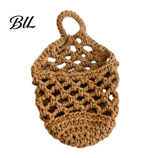 Breathable Plant Pot Holder Storage Basket with Handle Wall Hanging Baskets Planter for Herbs Hand-Woven Cotton Rope Planters Fruits Plants Decorative