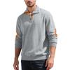 Мужской свитер-henley с косами, контрастные замшевые заплатки на локтях, воротник-стойка на 2 пуговицах, жаккардовый пуловер, винтажный, с длинным рукавом, текстурированный, повседневный вязаный джемпер