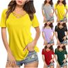 Women's Fashion Summer Solid Color T-shirt Crossed V-neck Short Sleeved Loose Top