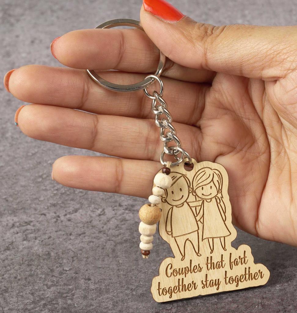 Inkdotpot Funny Keychain Couples That Fart Together Stay Together Wood Engraved Keychain Funny Couples Keyring Novelty
