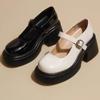 Light Man Home Mary Jane Women's Shoes New One-word Belt Platform Heel High Heels Leather British Style Small Leather Shoes